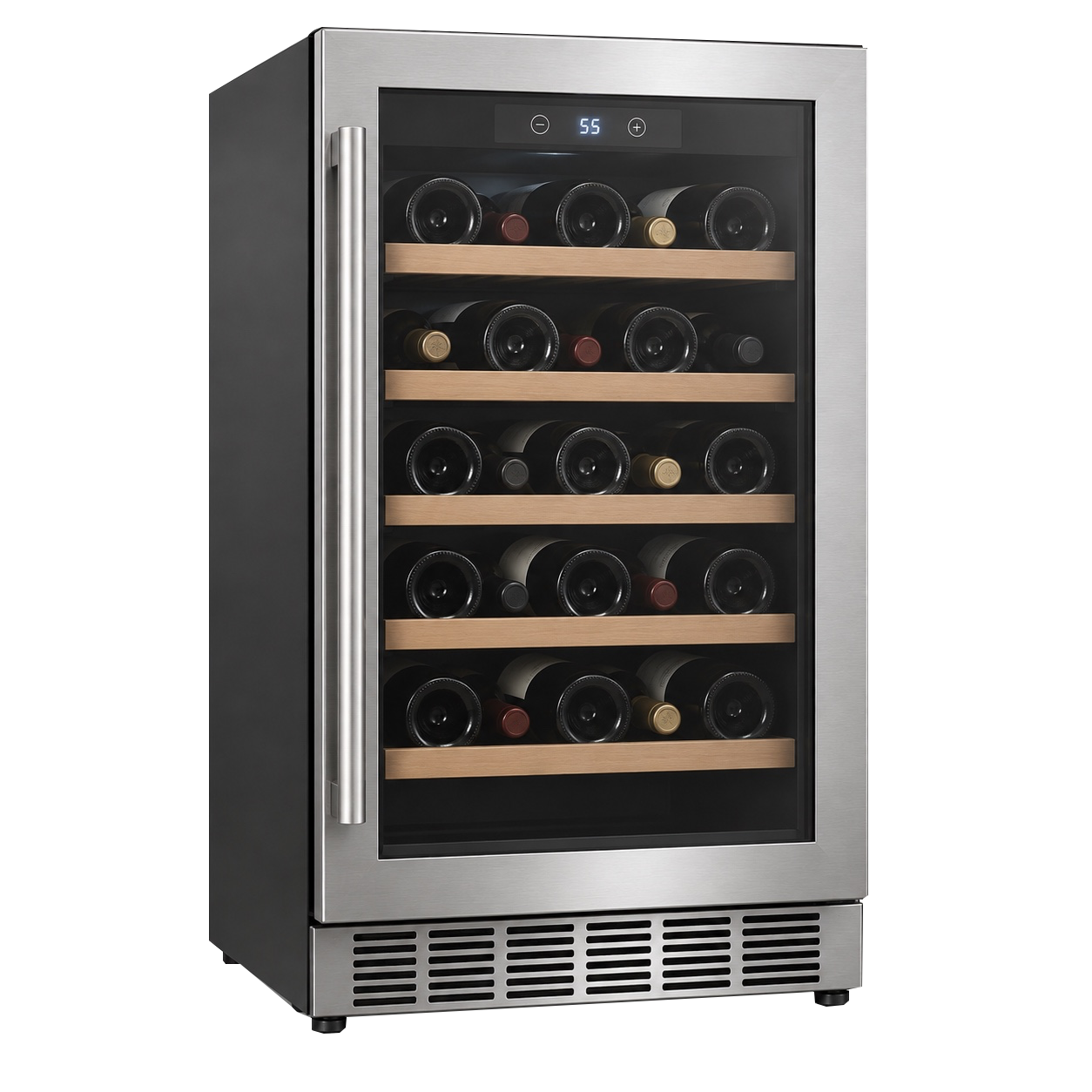 Freestanding wine cooler with a glass door